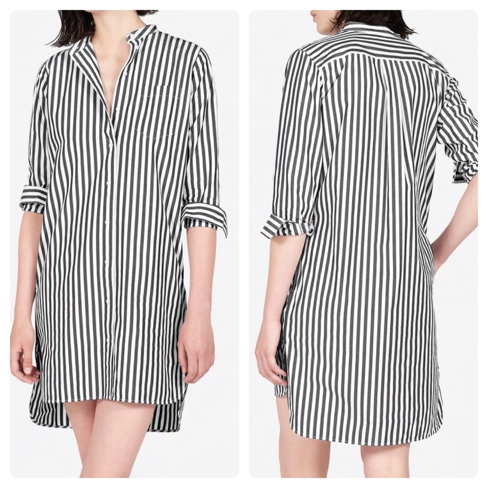 Everlane Striped Poplin Collarless Shirt Dress 6